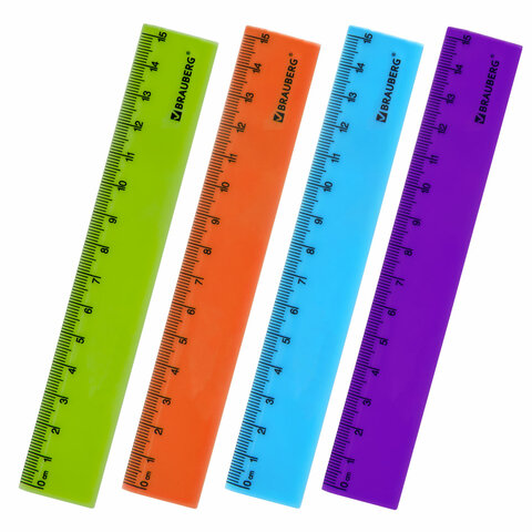 Линейка пластиковая 15 см, BRAUBERG "NEON", ассорти, пакет, 210750