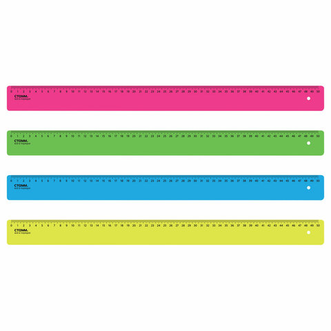 Линейка пластиковая 50 см, "Neon", неоновая, ассорти, ЛН-31443