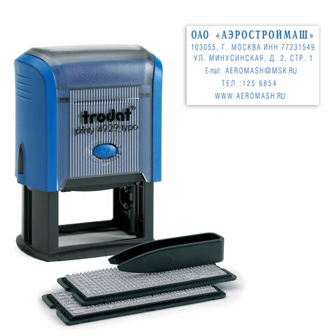 Штамп самонаборный 6-строчный, оттиск 50х30 мм, синий без рамки, TRODAT 4929 P3, КАССЫ В КОМПЛЕКТЕ, 53408