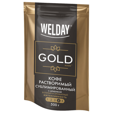 Кофе растворимый WELDAY (ВЭЛДЭЙ) "GOLD" 500 г, БРАЗИЛИЯ, арабика, сублимированный, 622673