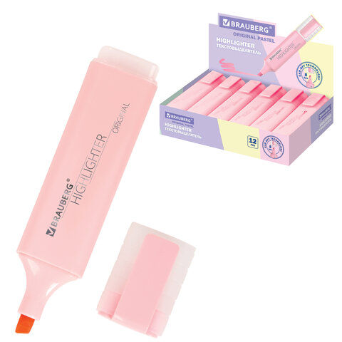 Текстовыделитель BRAUBERG "ORIGINAL PASTEL", ПАСТЕЛЬНЫЙ РОЗОВЫЙ, линия 1-5 мм, 151693