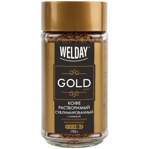 Кофе растворимый WELDAY (ВЭЛДЭЙ) "GOLD" 190 г, стеклянная банка, сублимированный, 622674
