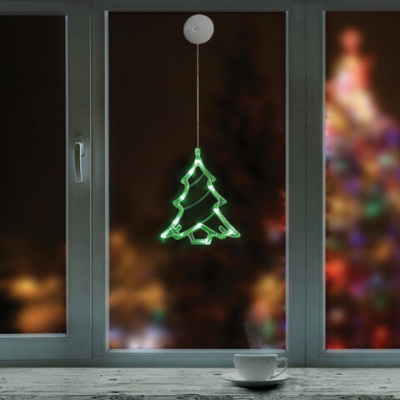 Световая фигура на присоске ЗОЛОТАЯ СКАЗКА "Ёлочка", 10 LED, на батарейках, зеленая, 591275