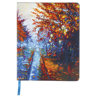 Тетрадь А5 (168х208 мм), 80 л., сшивка, клетка, под кожу, BRAUBERG VISTA, "Autumn", 403927