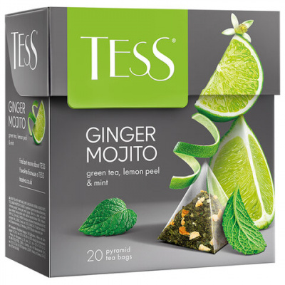 Чай TESS "Ginger Mojito" зеленый с ароматом мяты, цедрой лимона, имбирем, 20 пирамидок по 1,8 г, 0788-12