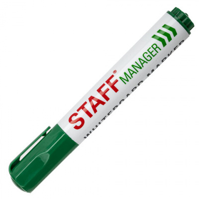 Маркер стираемый для белой доски ЗЕЛЕНЫЙ, STAFF "Manager" WBM-491, 5 мм, с клипом, 151494