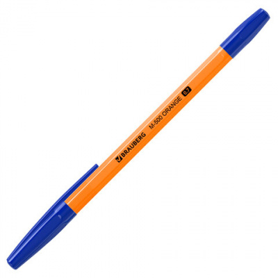 Ручка шариковая BRAUBERG "M-500 ORANGE", СИНЯЯ, корпус оранжевый, узел 0,7 мм, линия письма 0,35 мм, 143448