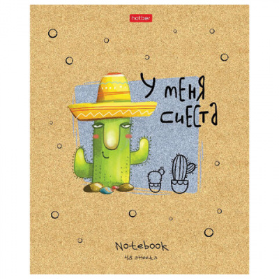 Тетрадь А5 48 л. HATBER скоба, клетка, матовая ламинация, "Мой друг Кактус" (микс в спайке), 074454, 48Т5лВ1