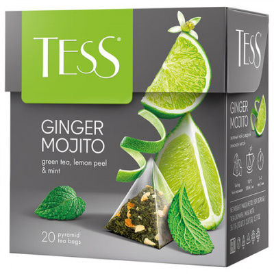 Чай TESS "Ginger Mojito" зеленый с ароматом мяты, цедрой лимона, имбирем, 20 пирамидок по 1,8 г, 0788-12