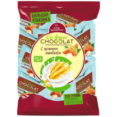 Конфеты мультизлаковые CO BARRE DE CHOCOLAT с цельным миндалем, 200 г, пакет, БП-00001137