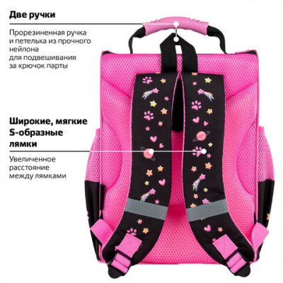 Ранец ПИФАГОР BASIC, 1 отделение, 3 кармана, эргономичная спинка, "Dark kitten", 35х28х18 см, 273134