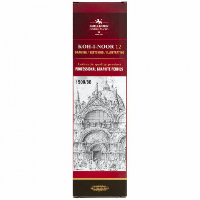 Карандаш чернографитный KOH-I-NOOR 1500, 1 шт., 8B, корпус желтый, заточенный, 150008B01170RU