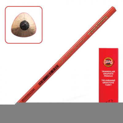 Карандаш чернографитный KOH-I-NOOR, 1 шт., "Triograph", B, трехгранный, без резинки, корпус красный, заточенный, 1802001001KSRU