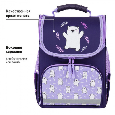 Ранец ПИФАГОР BASIC, 1 отделение, 3 кармана, эргономичная спинка, "Веселые мишки", 35х28х18 см, 272047