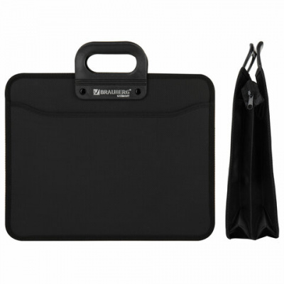 Папка-портфель пластиковая BRAUBERG "ПРЕМЬЕР" А4 (390х315х120 мм) 3 отделения, фактура "бисер", черная, 223082