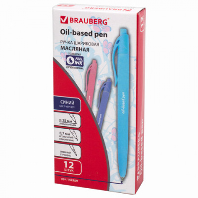 Ручка шариковая масляная автоматическая BRAUBERG "FRUITY Pastel", СИНЯЯ, корпус soft-touch, узел 0,7 мм, линия письма 0,35 мм, 142959