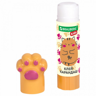 Клей-карандаш "Лапки" Cat Paw, 9 г, фигурный колпачок, 3 шт. на блистере, BRAUBERG KIDS, 271982