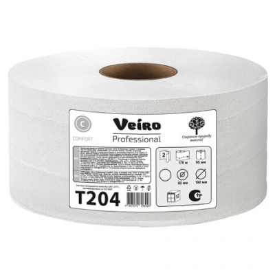 Бумага туалетная 170 м, VEIRO Professional (Система T2), КОМПЛЕКТ 12 шт., Comfort, 2-слойная, T204