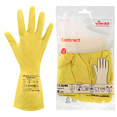 Перчатки VILEDA PROFESSIONAL "Контракт" латексные МНОГОРАЗОВЫЕ х/б напыление, размер XL (очень большой), желтые, 174327
