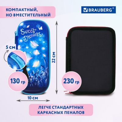 Пенал BRAUBERG, 1 отделение, 1 откидная планка, ЭВА, 22х10х5 см, "Заветная мечта", 270704