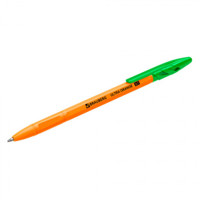 Ручка шариковая BRAUBERG "ULTRA ORANGE", ЗЕЛЕНАЯ, узел 0,7 мм, чернила ГЕРМАНИЯ, наконечник ШВЕЙЦАРИЯ, 143565