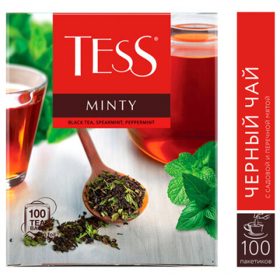 Чай TESS "Minty" черный с мятой, 100 пакетиков в конвертах по 1,5 г, 1663-09