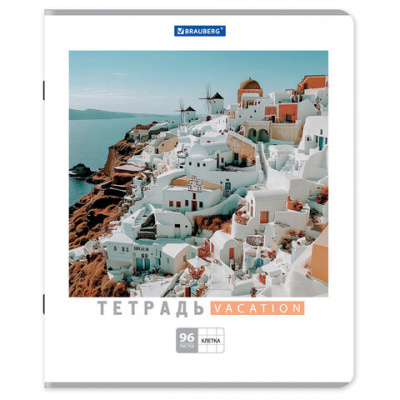 Тетрадь А5, 96 л., BRAUBERG, скоба, клетка, обложка картон, КАНИКУЛЫ, 401847