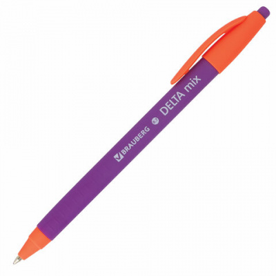 Ручка шариковая масляная автоматическая BRAUBERG "Delta Mix", СИНЯЯ, корпус soft-touch ассорти, узел 0,7 мм, линия письма 0,35 мм, 143340