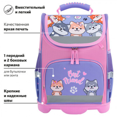 Ранец ЮНЛАНДИЯ WISE, 1 отделение, 3 кармана, устойчивое дно, "Верные друзья", 37х29х15 см, 273161