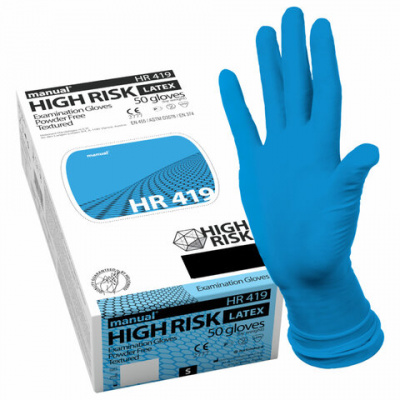 Перчатки латексные смотровые MANUAL HIGH RISK HR419 Австрия, 25 пар (50 штук), размер 9-10, XL (очень большой)