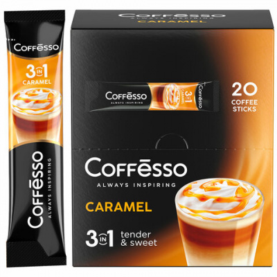 Кофе растворимый порционный COFFESSO "3 в 1 Caramel", пакетик 14 г, 102906