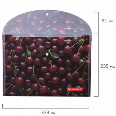Папка-конверт с кнопкой BRAUBERG "CHERRY", А4, 160 мкм, до 100 листов, цветная печать, 228037