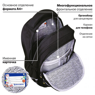 Рюкзак BRAUBERG MOTION, 2 отделения, 3 кармана, "Angry duck", СВЕТЯЩИЙСЯ, 41х28х17 см, 272031