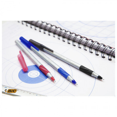 Ручки шариковые с грипом BIC "Round Stic Exact", НАБОР 4 шт., СИНИЕ, линия письма 0,28 мм, блистер, 932857