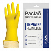 Перчатки МНОГОРАЗОВЫЕ латексные PACLAN "Professional", хлопчатобумажное напыление, размер 6,5-7, S (малый), желтые, 407325