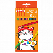 Карандаши цветные ПИФАГОР "КОТИК", 12 цветов, шестигранные, 181340