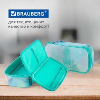 Пенал-органайзер BRAUBERG, 1 отделение, полиэстер, 22x11,5x6 см, "Мятный мрамор", 271571