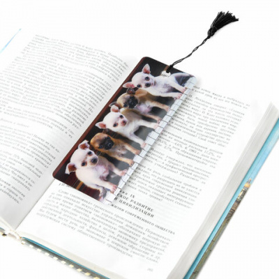 Закладка для книг с линейкой 3D-ОБЪЕМНАЯ BRAUBERG, "Милые щенки", с декоративным шнурком, 128098