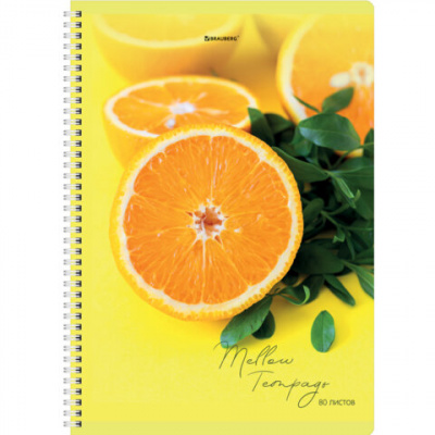Тетрадь А4, 80 л., BRAUBERG, гребень, клетка, обложка картон, "Фрукты", 404051