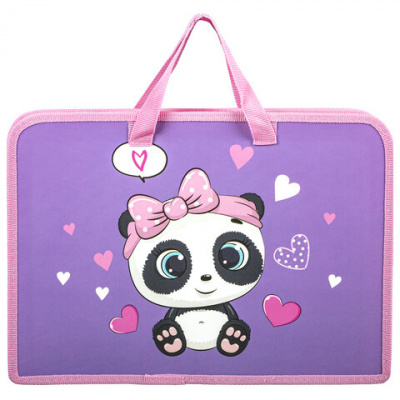 Папка на молнии с ручками ЮНЛАНДИЯ А4, 1 отделение, пластик, ширина 45 мм, "Sweet Panda", 271456