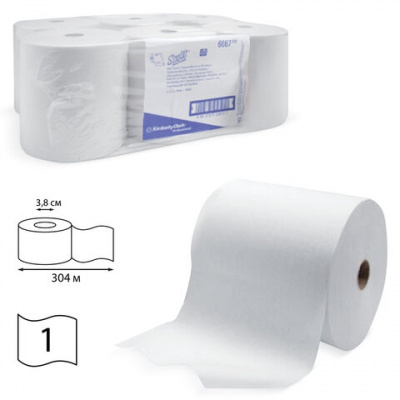 Полотенца бумажные рулонные KIMBERLY-CLARK Scott, КОМПЛЕКТ 6 шт., 304 м, белые, артикул 6667