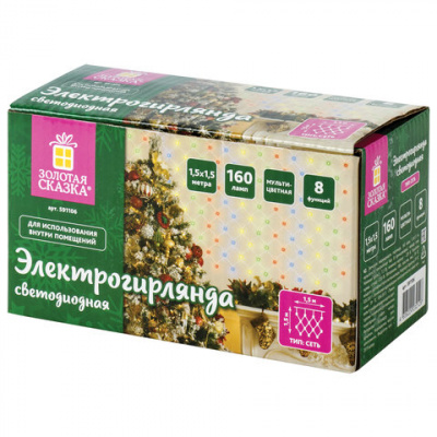 Электрогирлянда-сеть комнатная 1,5х1,5 м,160 LED, мультицветная, 220 V, контроллер, ЗОЛОТАЯ СКАЗКА, 591106