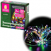 Электрогирлянда-нить комнатная 2 м, 20 LED, тип "Роса", мультицветная, на батарейках, ЗОЛОТАЯ СКАЗКА, 591101