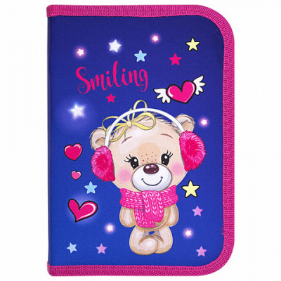 Пенал BRAUBERG, 1 отделение, 2 откидные планки, полиэстер, 21х14 см, "Smiling bear", 271515