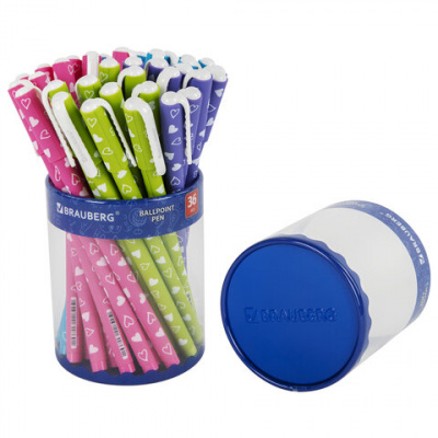 Ручка шариковая BRAUBERG SOFT TOUCH STICK "FRESH ZONE HEARTS", СИНЯЯ, мягкое покрытие, корпус ассорти, узел 0,7 мм, 143700