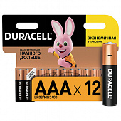 Батарейки КОМПЛЕКТ 12 шт., DURACELL Basic ОРИГИНАЛ, AAA (LR03, 24А), алкалиновые, мизинчиковые