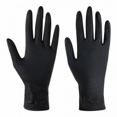 Перчатки нитриловые сверхпрочные с текстурой SFM MEGA TEX BLACK, Германия, 25 пар (50 штук), размер 9-10, XL (очень большой)