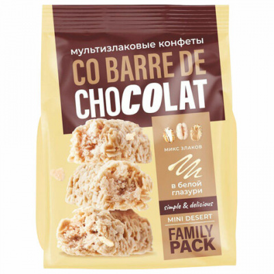 Конфеты мультизлаковые CO BARRE DE CHOCOLAT с белой глазурью, 135 г, УТ-00032332