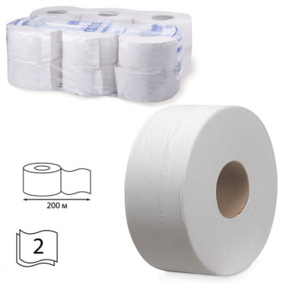 Бумага туалетная 200 м, KIMBERLY-CLARK Scott, КОМПЛЕКТ 12 шт., Performance Jumbo, 2-слойная, белая, артикул 8512
