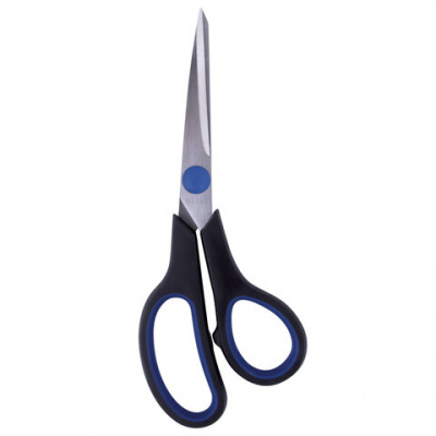 Ножницы BRAUBERG "Soft Grip", 190 мм, черно-синие, резиновые вставки, 3-сторонняя заточка, 230762